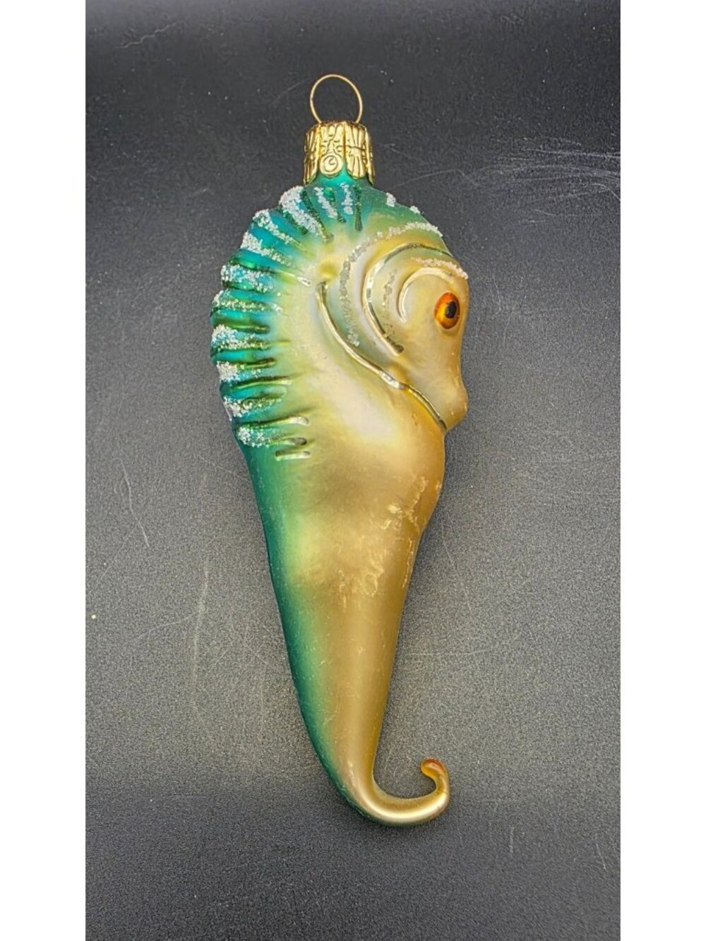 Vintage Seahorse Shaped Glass Glitter Christmas Ornament Coastal Nautical Decor